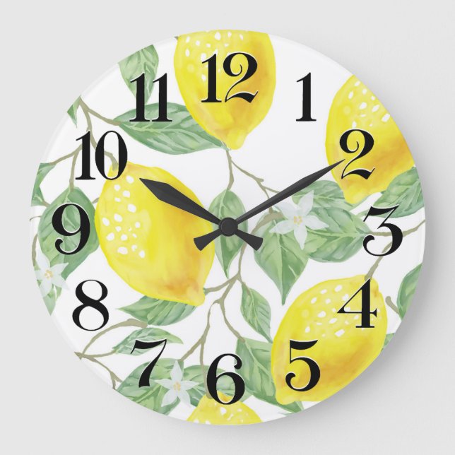 Relógio Grande reloj de pared limones a la acuarela (Frente)
