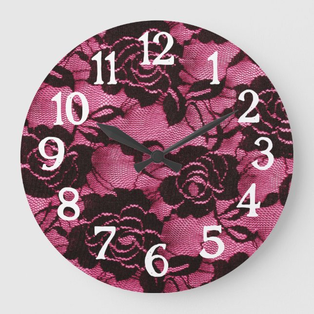 Relógio Grande Renda Preta Rosa Gótica (Frente)
