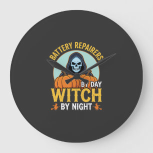 Relógio Grande Reparador de Bateria de Halloween Bruxa à Noite De