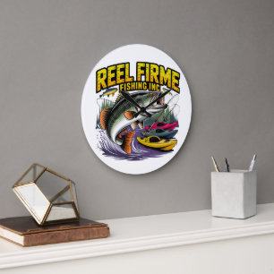 Relógio Grande Réplica "Reel Firme Fishing Inc" Mural de Bass & K