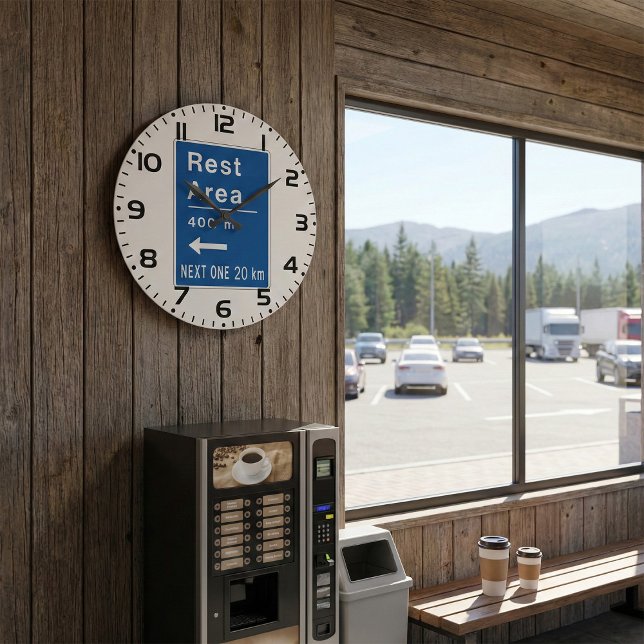 Relógio Grande Rest Area 400m Sinal de Estrada Esquerda (Criador carregado)