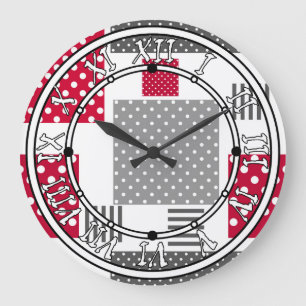 Relógio Grande retalhamento de bolinhas vermelha de cinza sobre f