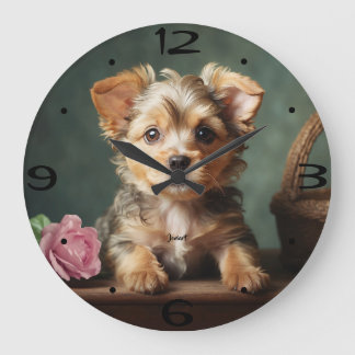 Relógio Grande Retrato de Cachorrinho Fofo Vintage Yorkshire Terr