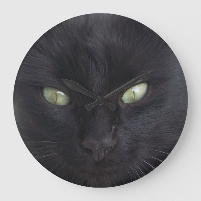 RELÓGIO GRANDE RETRATO DE GATO PRETO COM OLHOS EMERALDADOS (Frente)