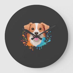 Relógio Grande Retrato de um cachorro fofo com cores fluidas ping