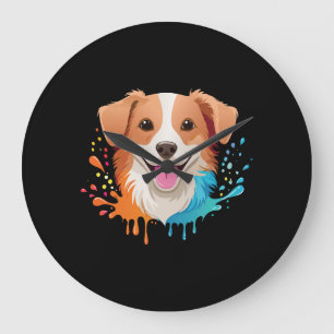 Relógio Grande Retrato de um cachorro fofo com fluido colorido pi