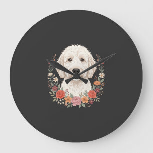 Relógio Grande Retrato Floral de Cachorro Coroa Botânica