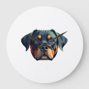Relógio Grande Retrato Moderno de Rottweiler - Estilo de Cão em V