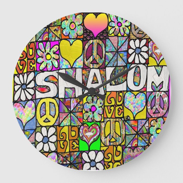 Relógio Grande Retro 60s Psychedelic Shalom LOVE Clock (Frente)