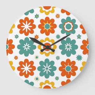 Relógio Grande Retro 70s Geométrico Flor do Poder Boho