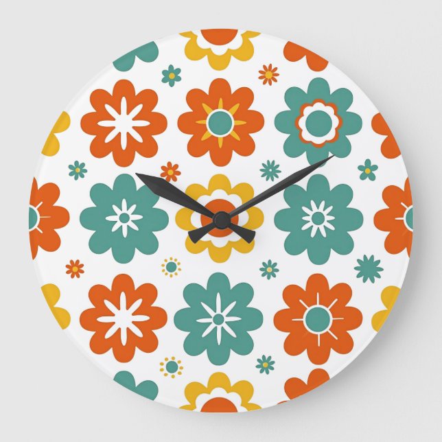 Relógio Grande Retro 70s Geométrico Flor do Poder Boho (Frente)
