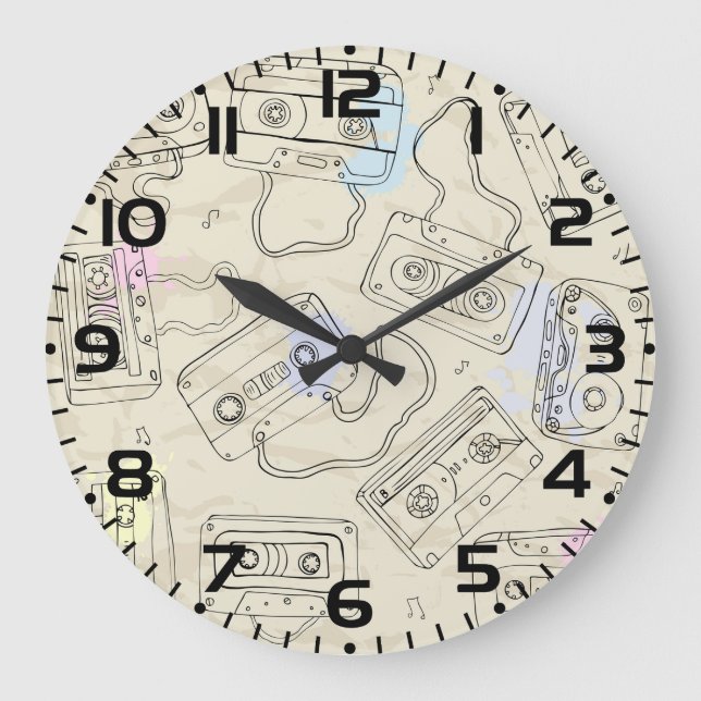 Relógio Grande Retro 80s 90s Nostalgic Cassette Mix Tape Pattern (Frente)