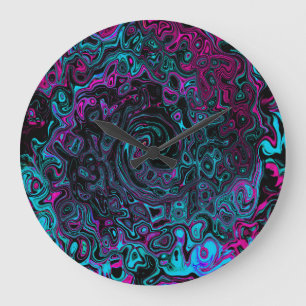 Relógio Grande Retro Aqua Magenta e Abstrato preto