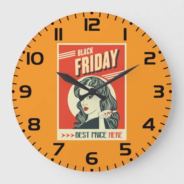Relógio Grande Retro Black Friday Pop Art Pin-Up Girl (Frente)