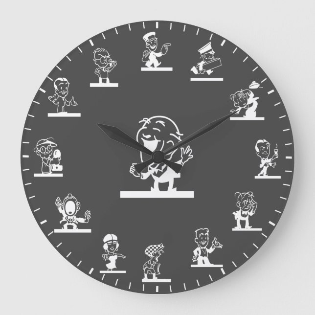 Relógio Grande Retro Cartoon People Themed White Large Clock (Frente)