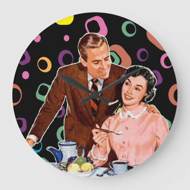 RELÓGIO GRANDE RETRO CASAL DE CAFÉ KITSCH CLOCK (Frente)