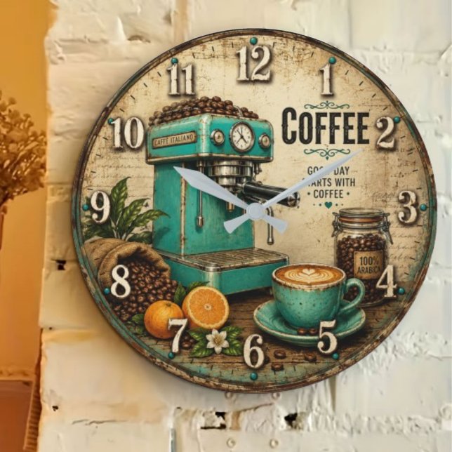 Relógio Grande Retro Coffee Bar Decor Barista Kitchen (Criador carregado)