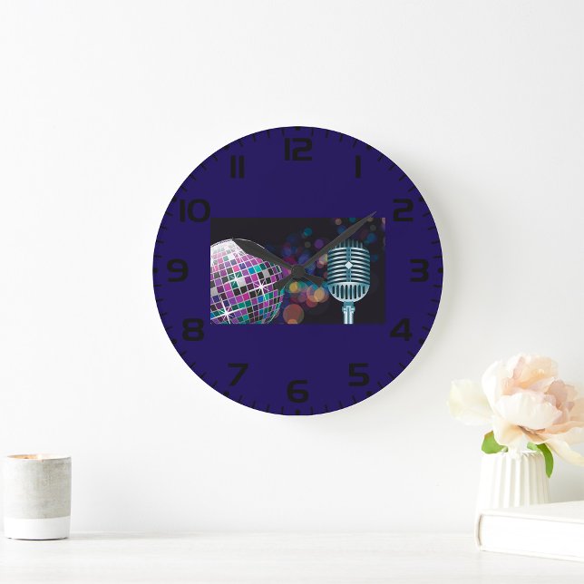 Relógio Grande Retro Disco Ball and Vintage Microphone (Criador carregado)