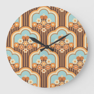 Relógio Grande Retro Floral: 70s Revival de Papel de Carteira