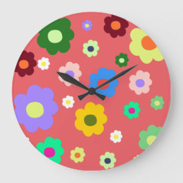Relógio Grande Retro Foral Colorido Whimsical, Cheerful, Preppy