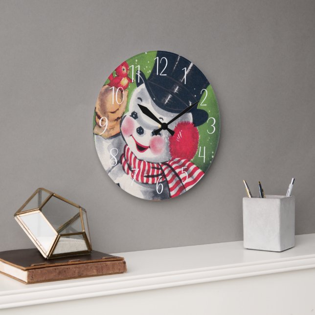 Relógio Grande retro natais vintages Holiday Snowman (Escritório)