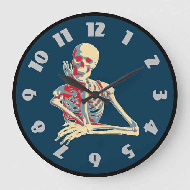 Relógio Grande Retro Skeleton Descansando seu queixo na mão (Frente)