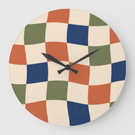 Relógio Grande Retro Wavy Checkerboard 70s Aesthetic Clock