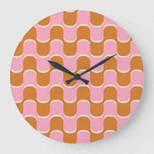 Relógio Grande Retroativo 70s: Padrão de onda rosa-Dourado.