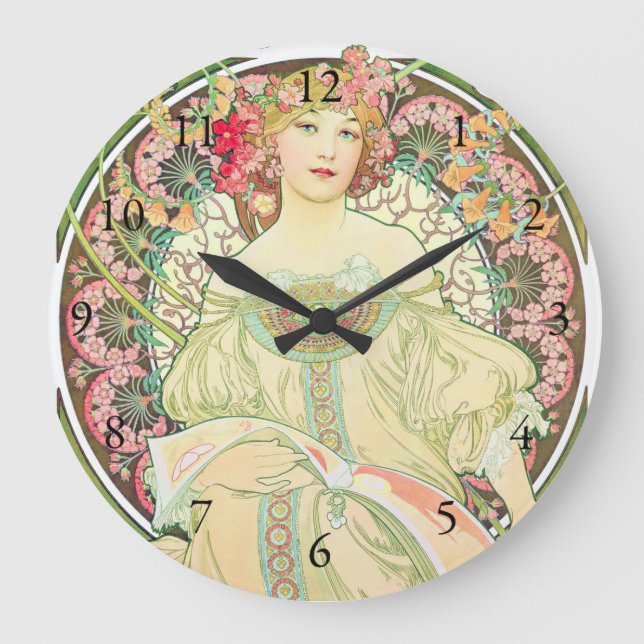 Relógio Grande Reverifique o anúncio de champanhe Alphonse Mucha (Frente)
