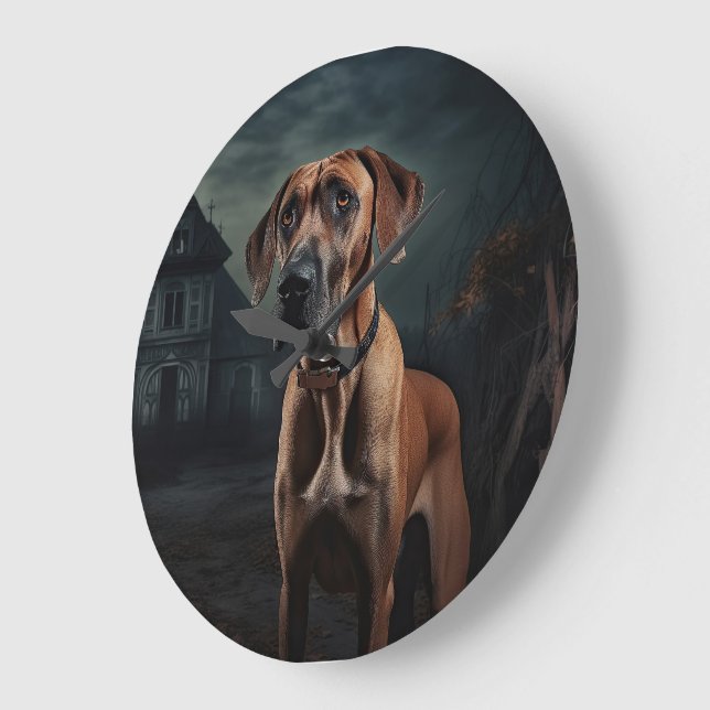 Relógio Grande Rhodesian Ridgeback Halloween Assustador (Ângulo)