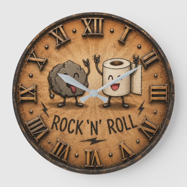 Relógio Grande Rock 'N' Roll Funny Rock Paper Scissors Bathroom (Frente)