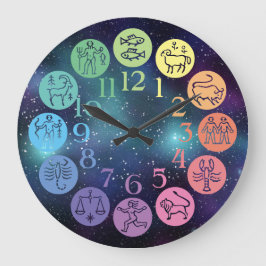 Relógio Grande Roda do Zodíaco Colorida Signos do Horóscopo Cósmi