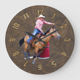 Relógio Grande Rodeo Cowgirl Barrel Racing Faux Leather Clock