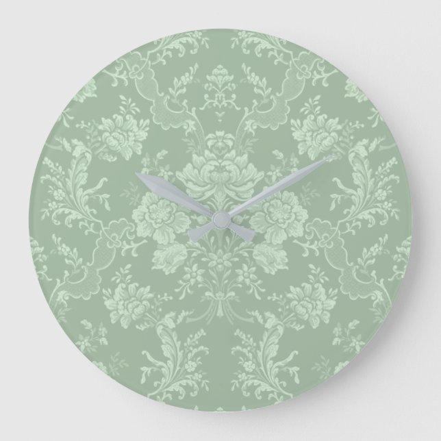 Relógio Grande Romântica Chic Floral Damask-Sage Verde (Frente)