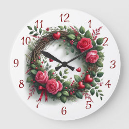 Relógio Grande Rosa com Corações Vermelhos