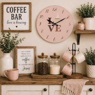 Relógio Grande Rosa Corado Café Amor Romântico