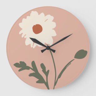 Relógio Grande Rosa-Crema Sujo Moderno Farmhouse Única Daisy