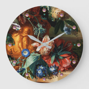 RELÓGIO GRANDE ROSA DO ROSA, CORRIOLAS AZUIS DA ANÊMONA, FLORES