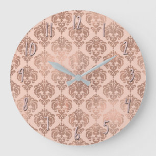 Relógio Grande Rosa Dourado Bege Rosa Moderno Glam Damask