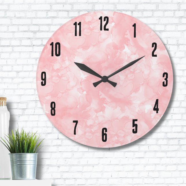 Relógio Grande Rosa Elegante Moderno Simples (Simple Modern Aesthetic Elegant Pink Watercolor Large Clock)