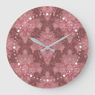 Relógio Grande Rosa Empoeirado Rosa Suave Borgonha Damask Elegant