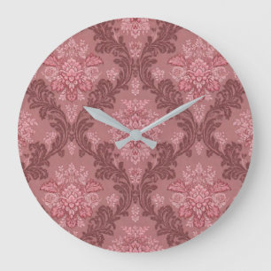 Relógio Grande Rosa Empoeirado Rosa Suave Borgonha Damask Elegant
