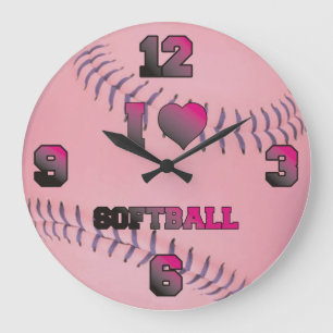Relógio Grande Rosa eu amo o softball