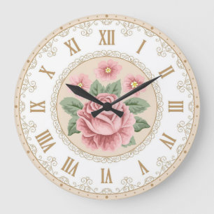 Relógio Grande Rosa Pastel Amêndoa Vintage Francês Shabby Chic Ro