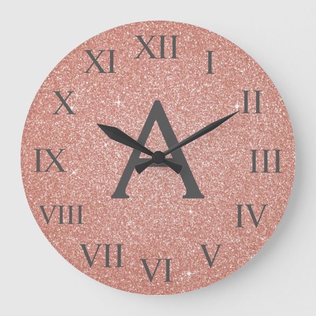 Relógio Grande Rosa Rosa Rosa Rosa Dourada Sparkle Glitter Nome M (Frente)