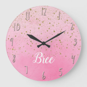 Relógio Grande Rosa Rosado e Dourado Brilho Glam Espelhado Chic