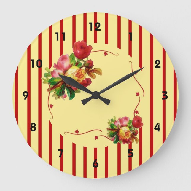 Relógio Grande Rosa Stripe Wall Clock (Frente)