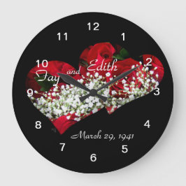 Relógio Grande Rosa vermelha & Double Hearts Clock - personalizar