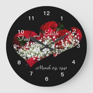 Relógio Grande Rosa vermelha & Double Hearts Clock - personalizar
