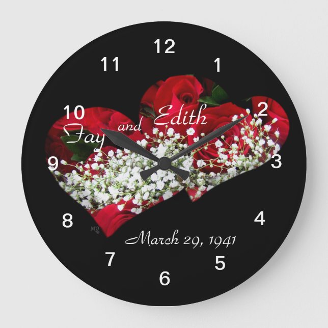 Relógio Grande Rosa vermelha & Double Hearts Clock - personalizar (Frente)